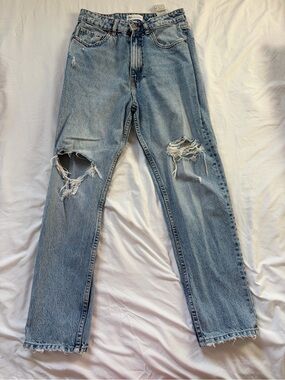 Zara Light Blue Slim Straight Distressed Jeans